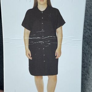 Well Worn Women's XXL Shirt Dress Black Linen Blend e0628